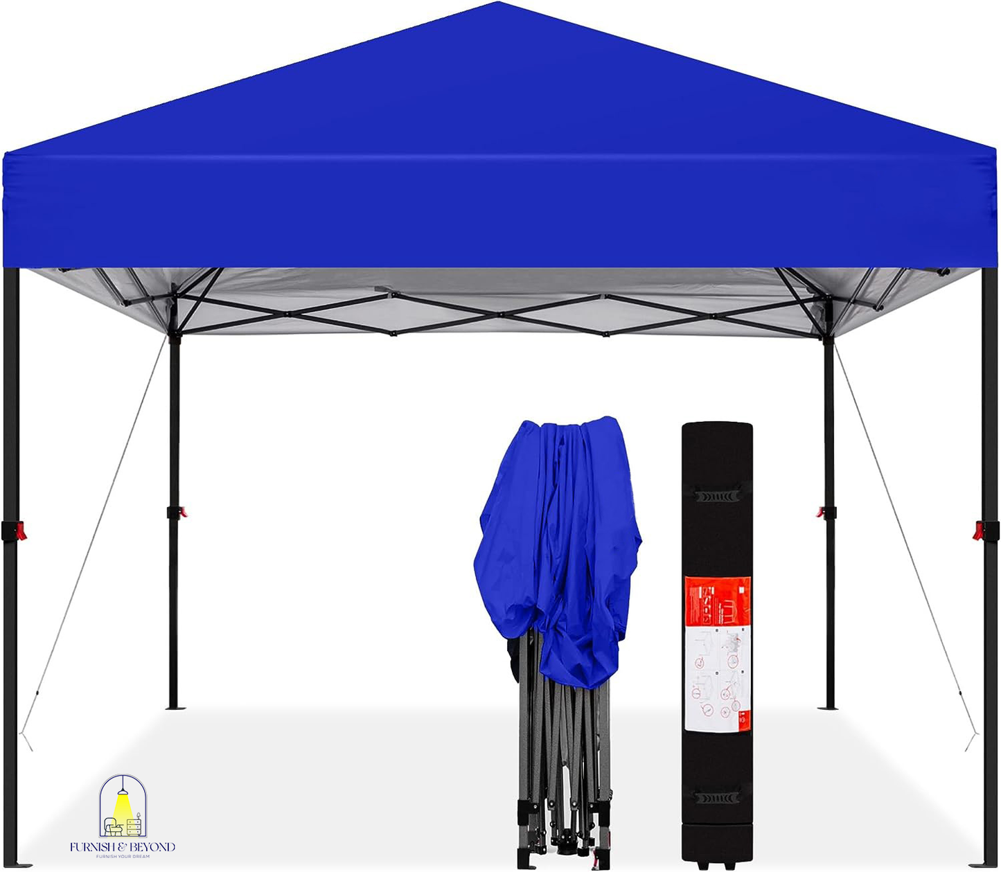 10x10ft 1-Person Setup Pop Up Canopy Tent Instant Portable Shelter w/ 1-Button Push, Straight Legs, Wheeled Carry Case, Stakes
