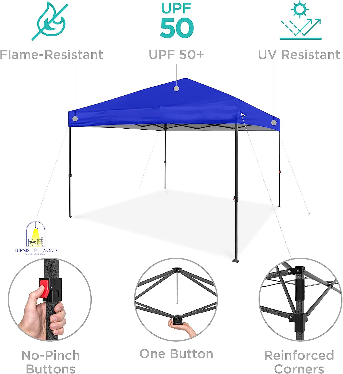 10x10ft 1-Person Setup Pop Up Canopy Tent Instant Portable Shelter w/ 1-Button Push, Straight Legs, Wheeled Carry Case, Stakes