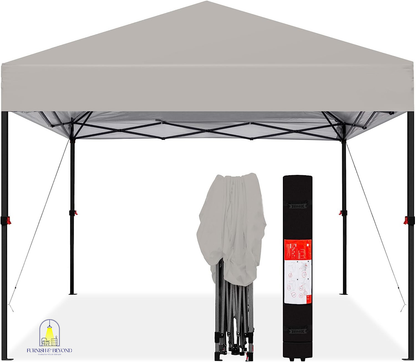 10x10ft 1-Person Setup Pop Up Canopy Tent Instant Portable Shelter w/ 1-Button Push, Straight Legs, Wheeled Carry Case, Stakes