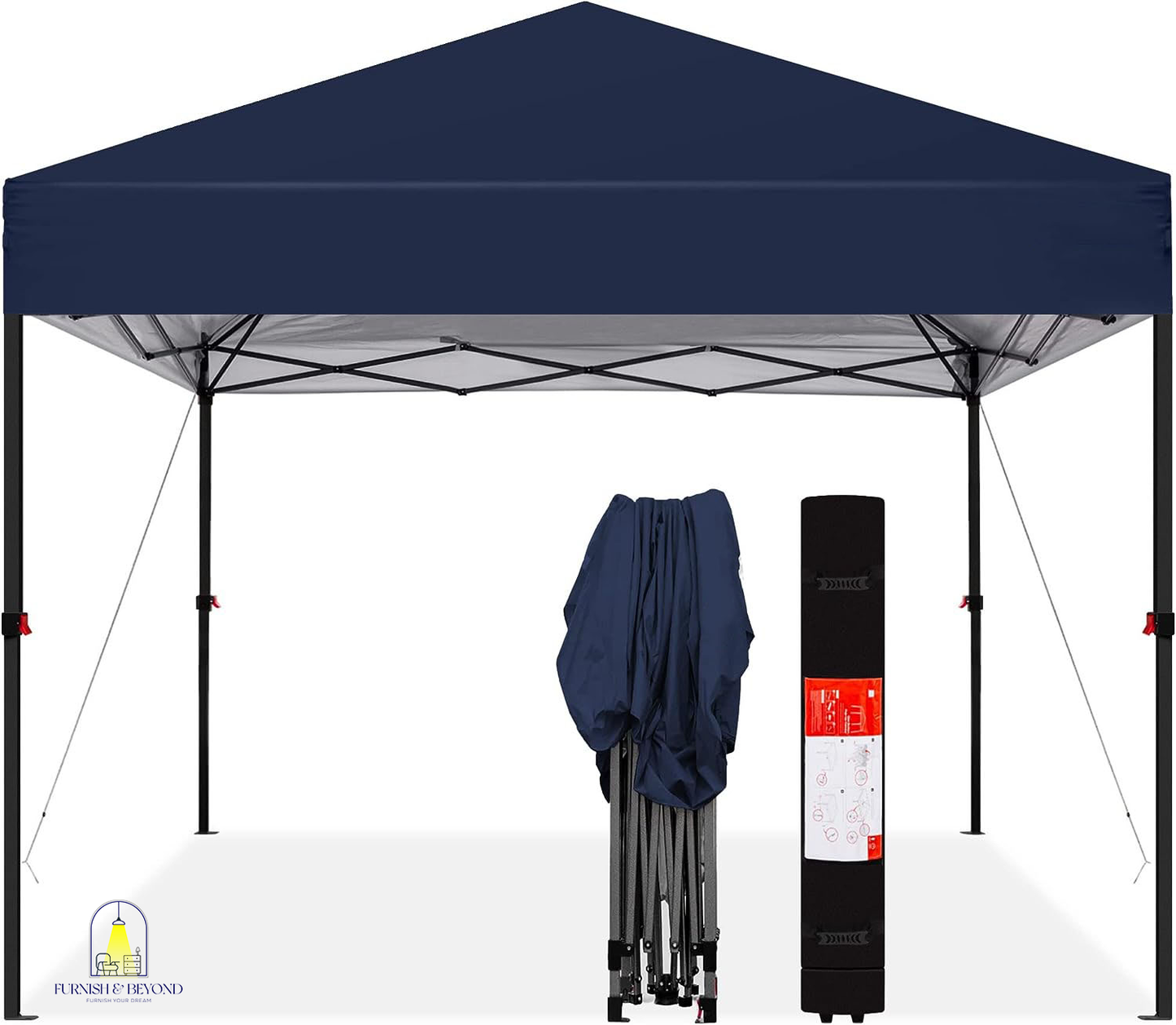 10x10ft 1-Person Setup Pop Up Canopy Tent Instant Portable Shelter w/ 1-Button Push, Straight Legs, Wheeled Carry Case, Stakes