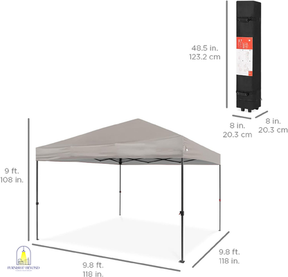 10x10ft 1-Person Setup Pop Up Canopy Tent Instant Portable Shelter w/ 1-Button Push, Straight Legs, Wheeled Carry Case, Stakes