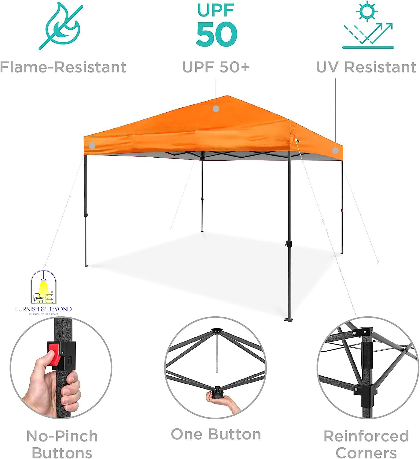10x10ft 1-Person Setup Pop Up Canopy Tent Instant Portable Shelter w/ 1-Button Push, Straight Legs, Wheeled Carry Case, Stakes