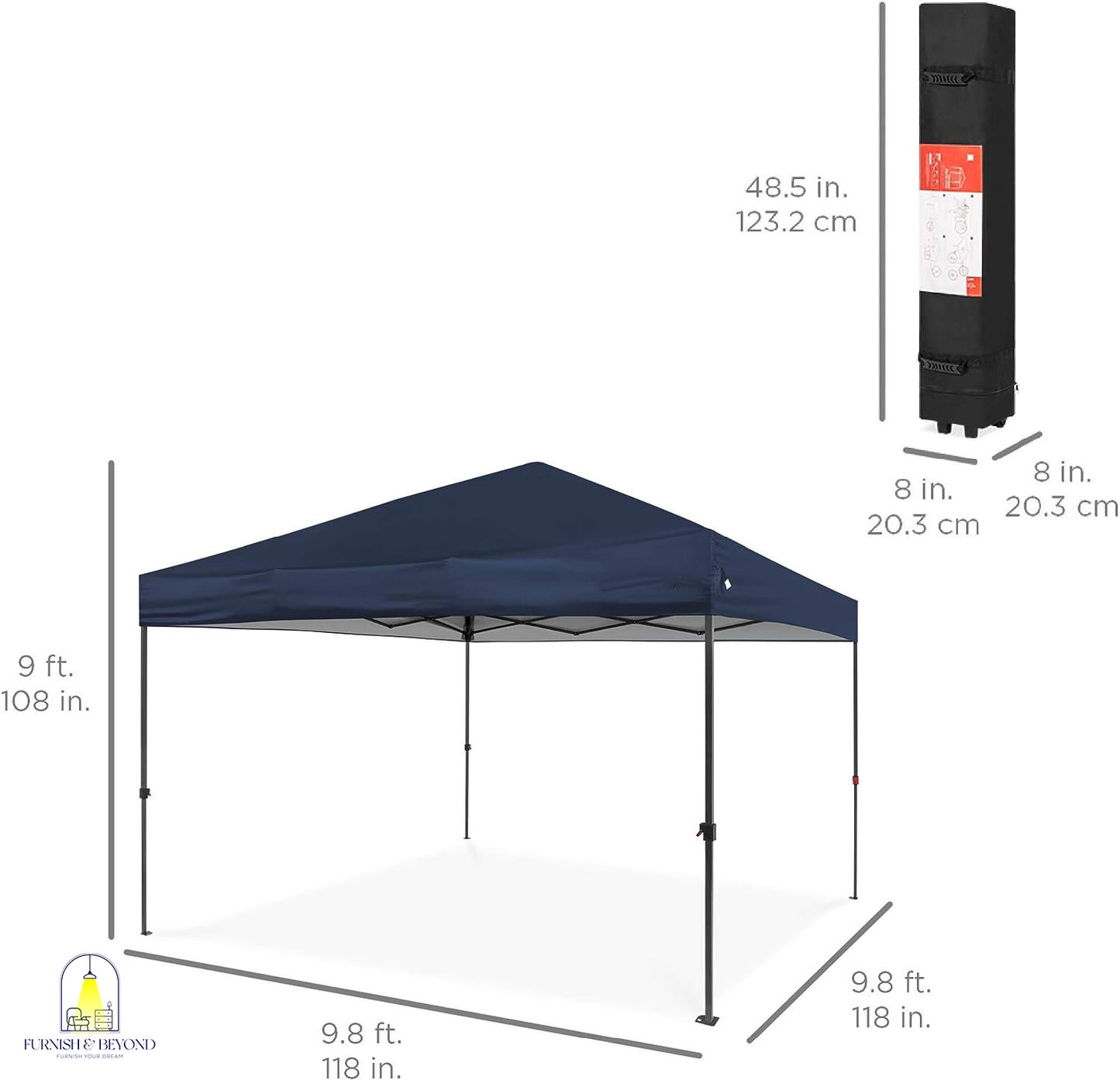 10x10ft 1-Person Setup Pop Up Canopy Tent Instant Portable Shelter w/ 1-Button Push, Straight Legs, Wheeled Carry Case, Stakes