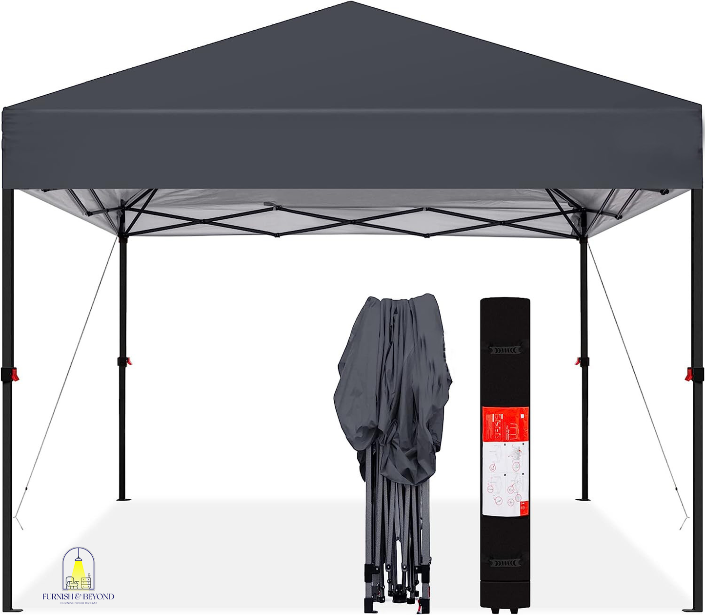 10x10ft 1-Person Setup Pop Up Canopy Tent Instant Portable Shelter w/ 1-Button Push, Straight Legs, Wheeled Carry Case, Stakes