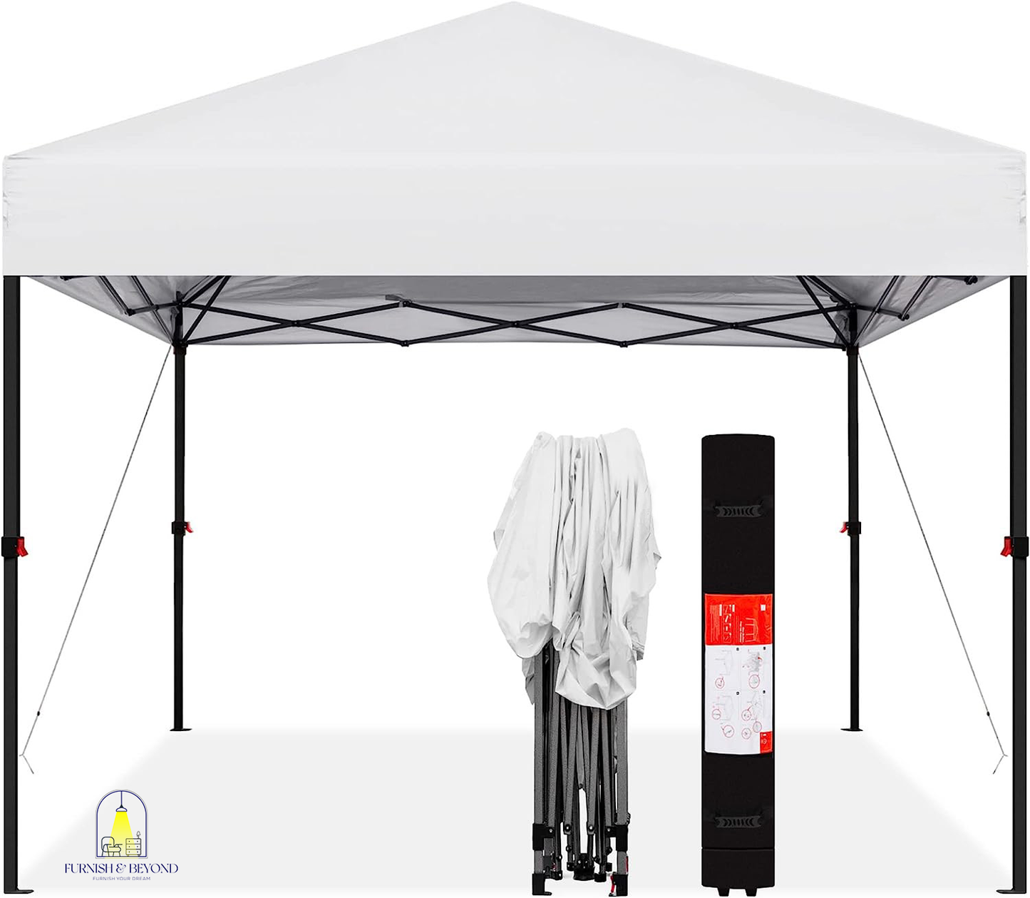 10x10ft 1-Person Setup Pop Up Canopy Tent Instant Portable Shelter w/ 1-Button Push, Straight Legs, Wheeled Carry Case, Stakes