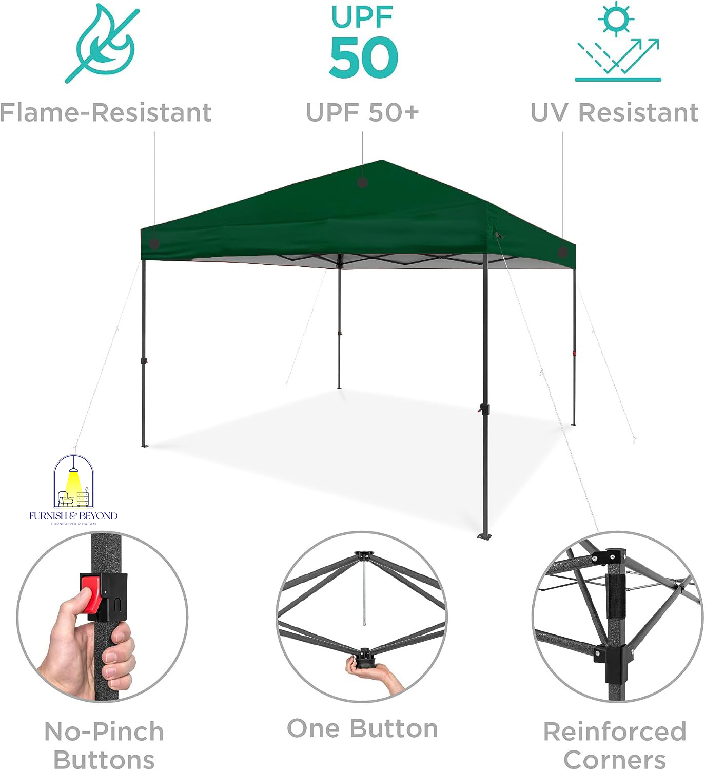 10x10ft 1-Person Setup Pop Up Canopy Tent Instant Portable Shelter w/ 1-Button Push, Straight Legs, Wheeled Carry Case, Stakes