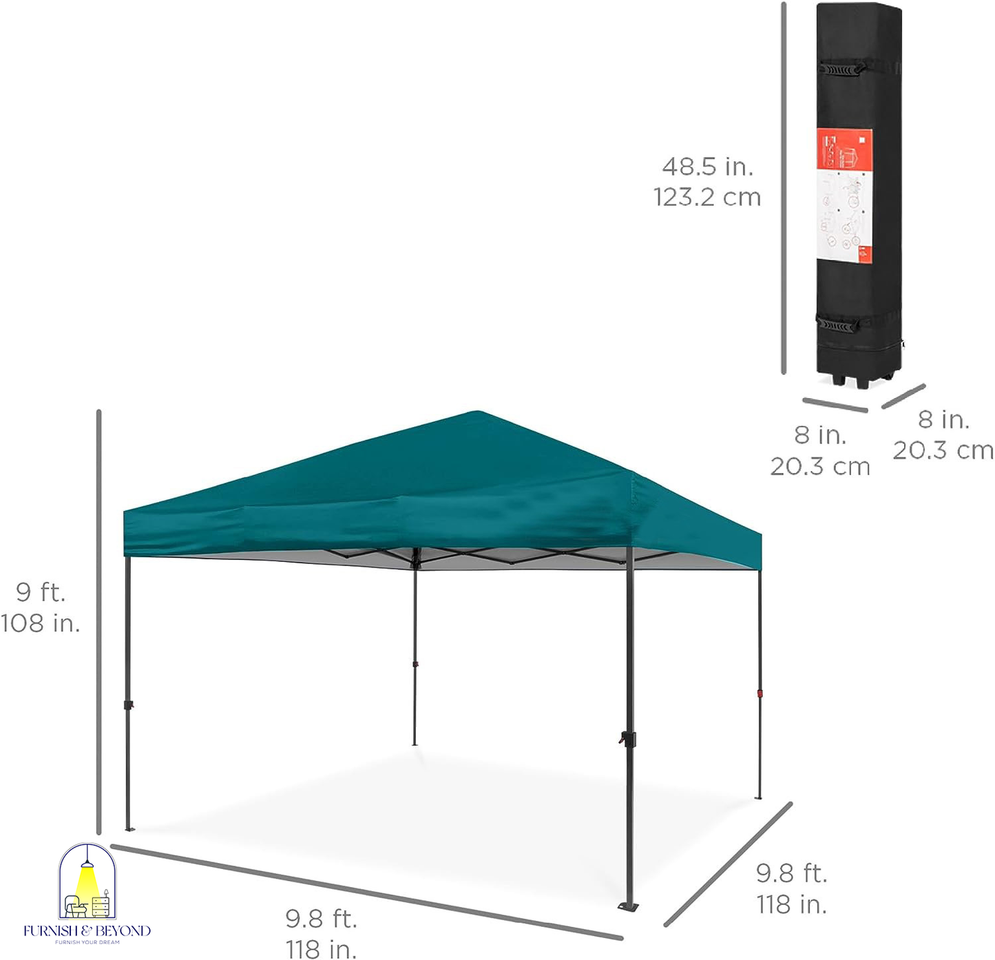 10x10ft 1-Person Setup Pop Up Canopy Tent Instant Portable Shelter w/ 1-Button Push, Straight Legs, Wheeled Carry Case, Stakes