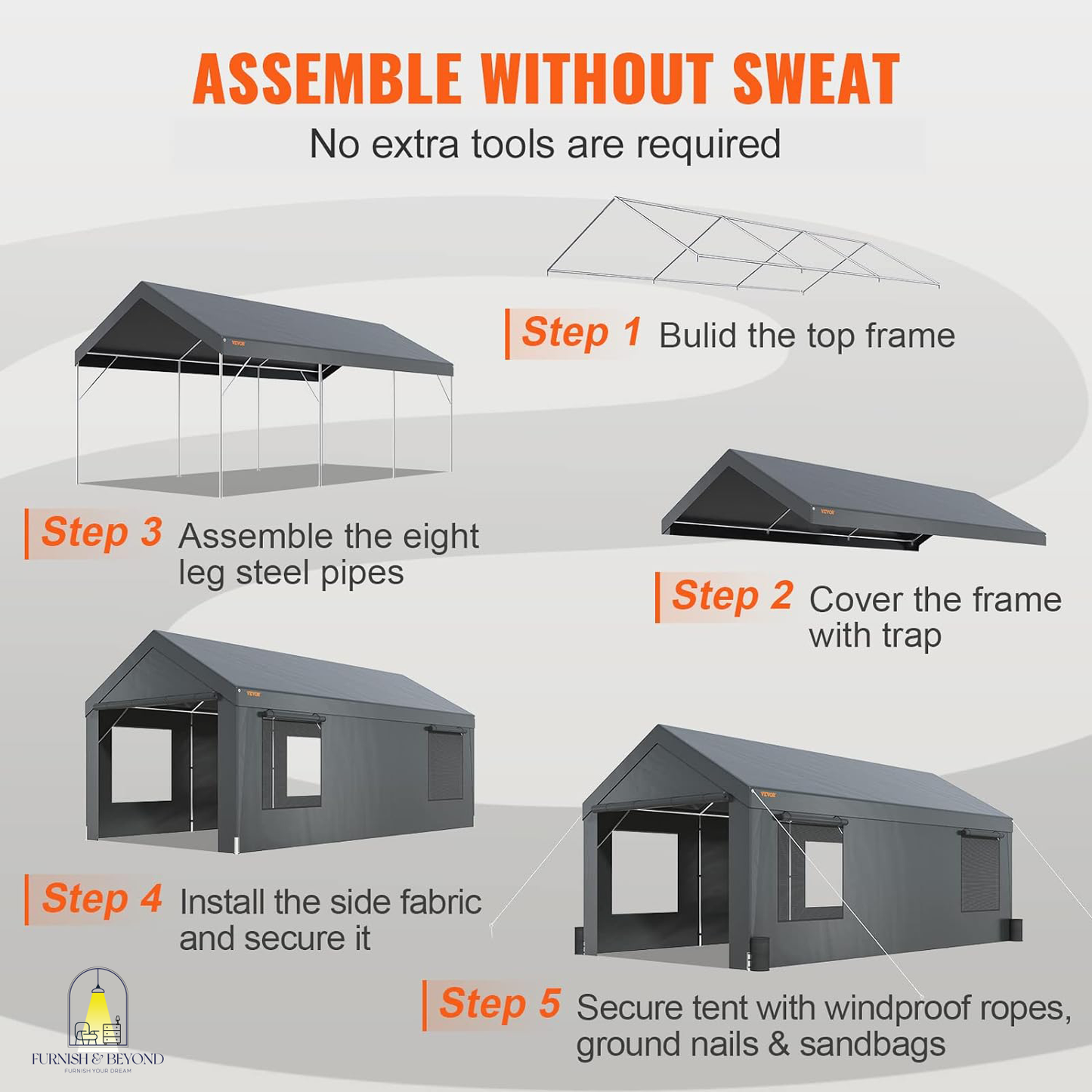 10x20ft Heavy Duty Car Canopy, Portable Garage with Roll-up Ventilated Windows & Removable Sidewalls, UV Resistant Waterproof All-Season Tarp for SUV, F150, Car, Truck, Boat