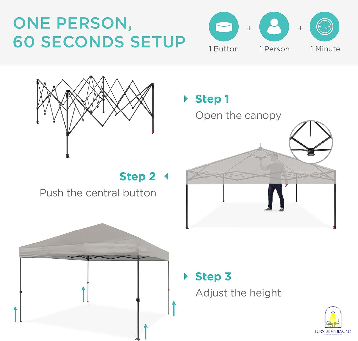10x10ft 1-Person Setup Pop Up Canopy Tent Instant Portable Shelter w/ 1-Button Push, Straight Legs, Wheeled Carry Case, Stakes