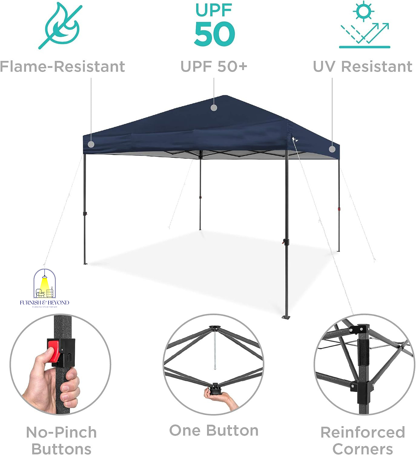 10x10ft 1-Person Setup Pop Up Canopy Tent Instant Portable Shelter w/ 1-Button Push, Straight Legs, Wheeled Carry Case, Stakes