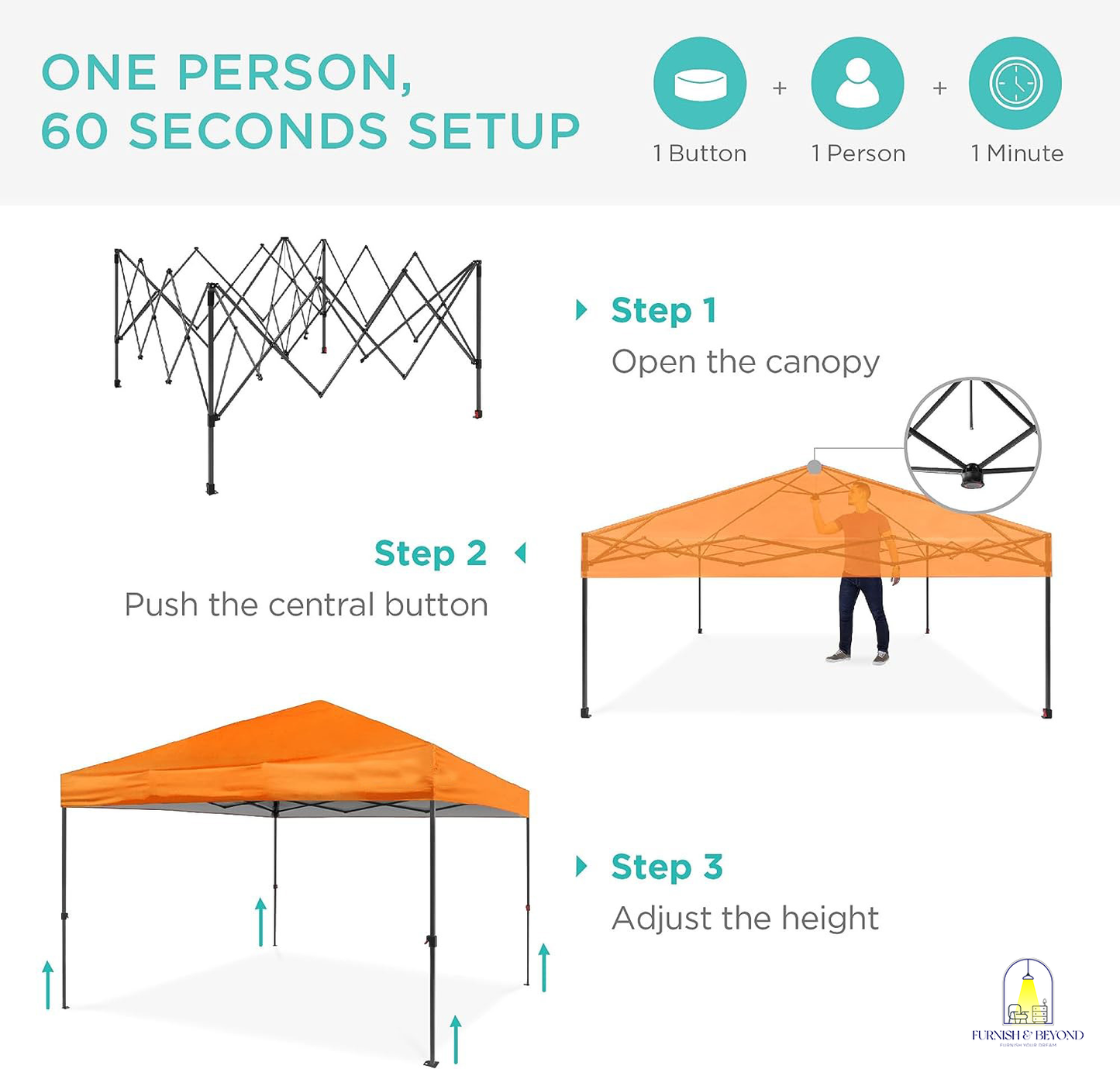10x10ft 1-Person Setup Pop Up Canopy Tent Instant Portable Shelter w/ 1-Button Push, Straight Legs, Wheeled Carry Case, Stakes