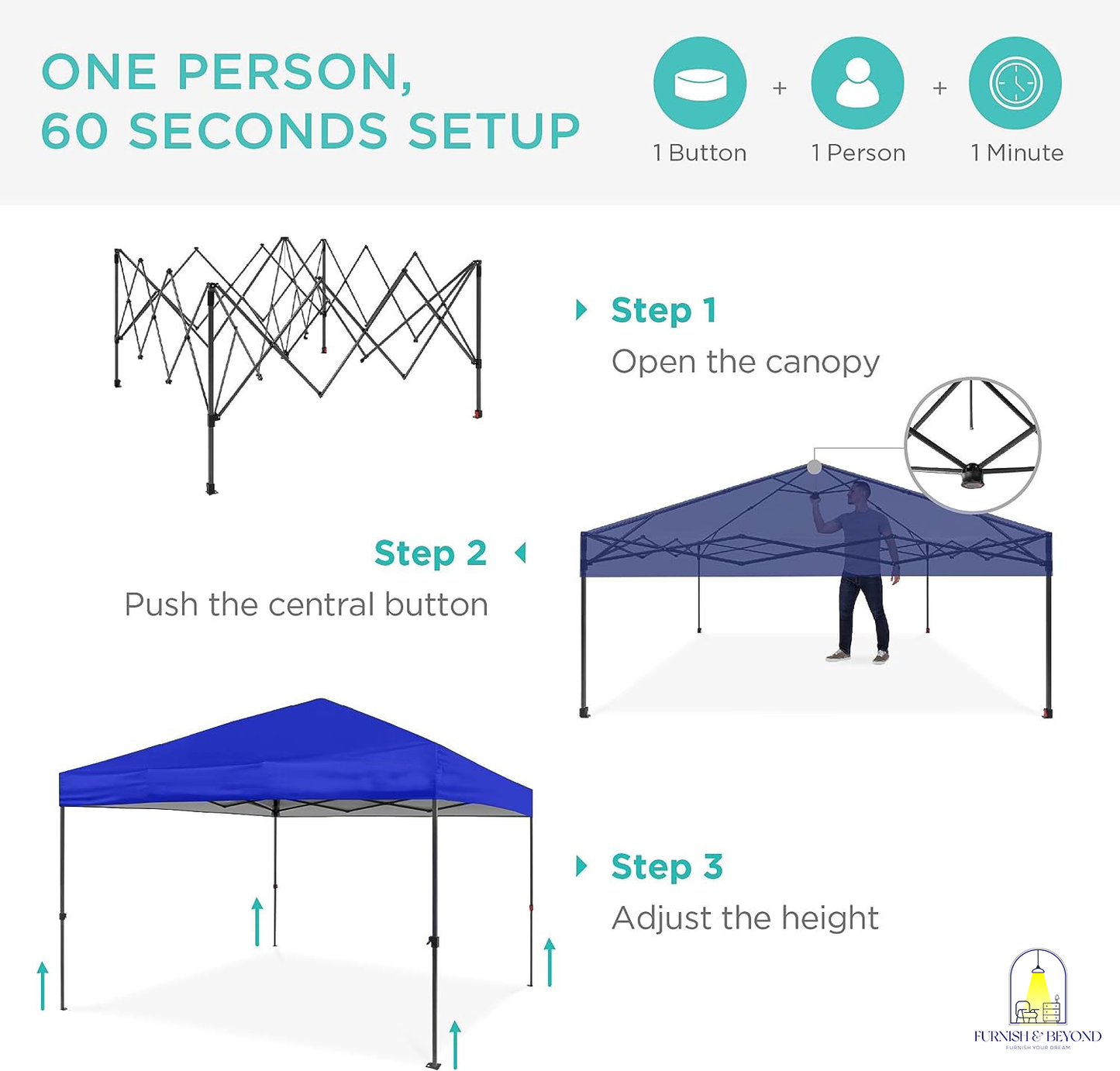10x10ft 1-Person Setup Pop Up Canopy Tent Instant Portable Shelter w/ 1-Button Push, Straight Legs, Wheeled Carry Case, Stakes