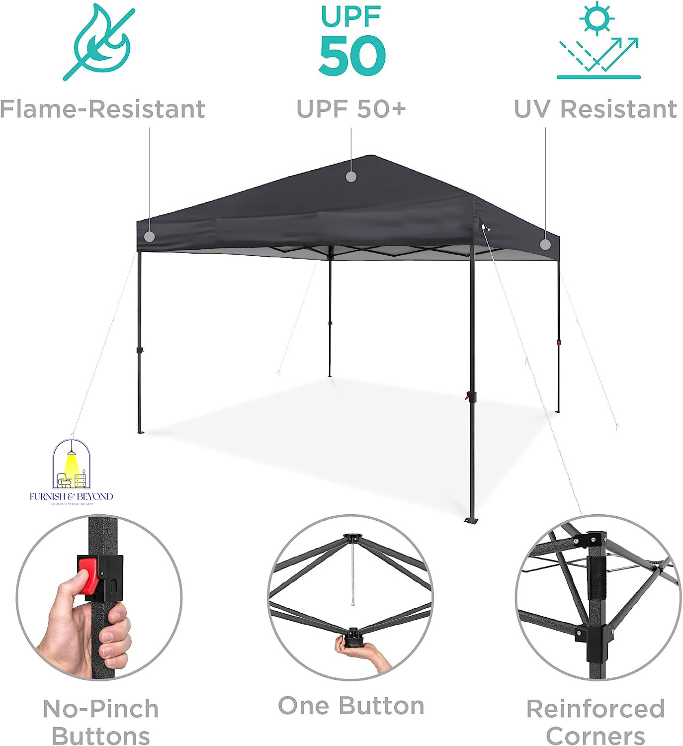 10x10ft 1-Person Setup Pop Up Canopy Tent Instant Portable Shelter w/ 1-Button Push, Straight Legs, Wheeled Carry Case, Stakes