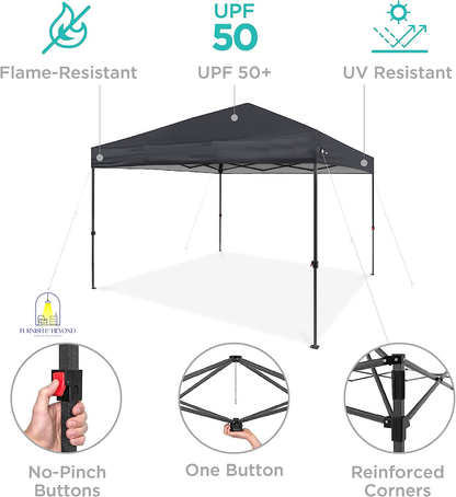 10x10ft 1-Person Setup Pop Up Canopy Tent Instant Portable Shelter w/ 1-Button Push, Straight Legs, Wheeled Carry Case, Stakes