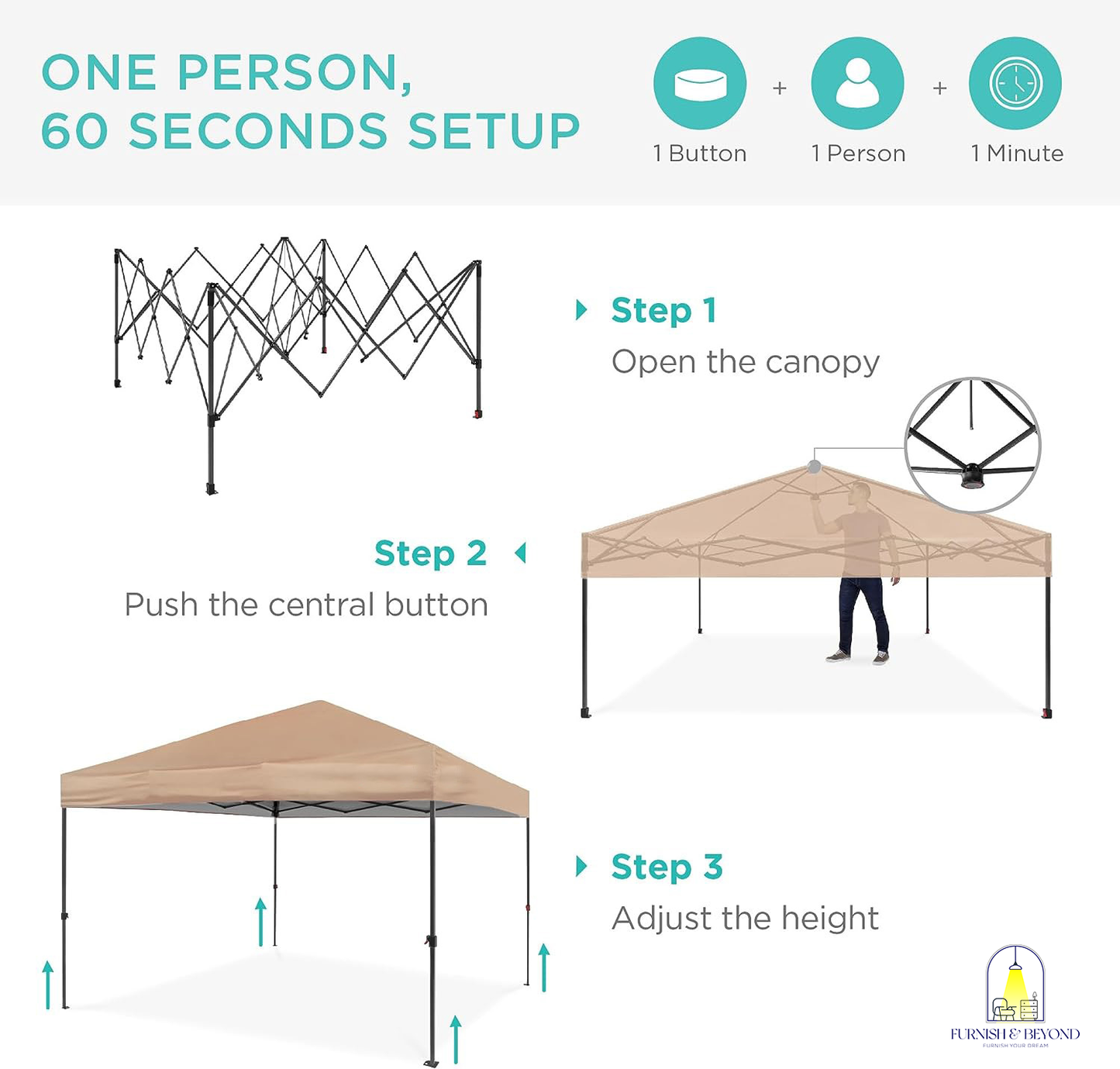10x10ft 1-Person Setup Pop Up Canopy Tent Instant Portable Shelter w/ 1-Button Push, Straight Legs, Wheeled Carry Case, Stakes