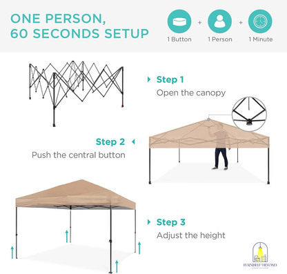 10x10ft 1-Person Setup Pop Up Canopy Tent Instant Portable Shelter w/ 1-Button Push, Straight Legs, Wheeled Carry Case, Stakes