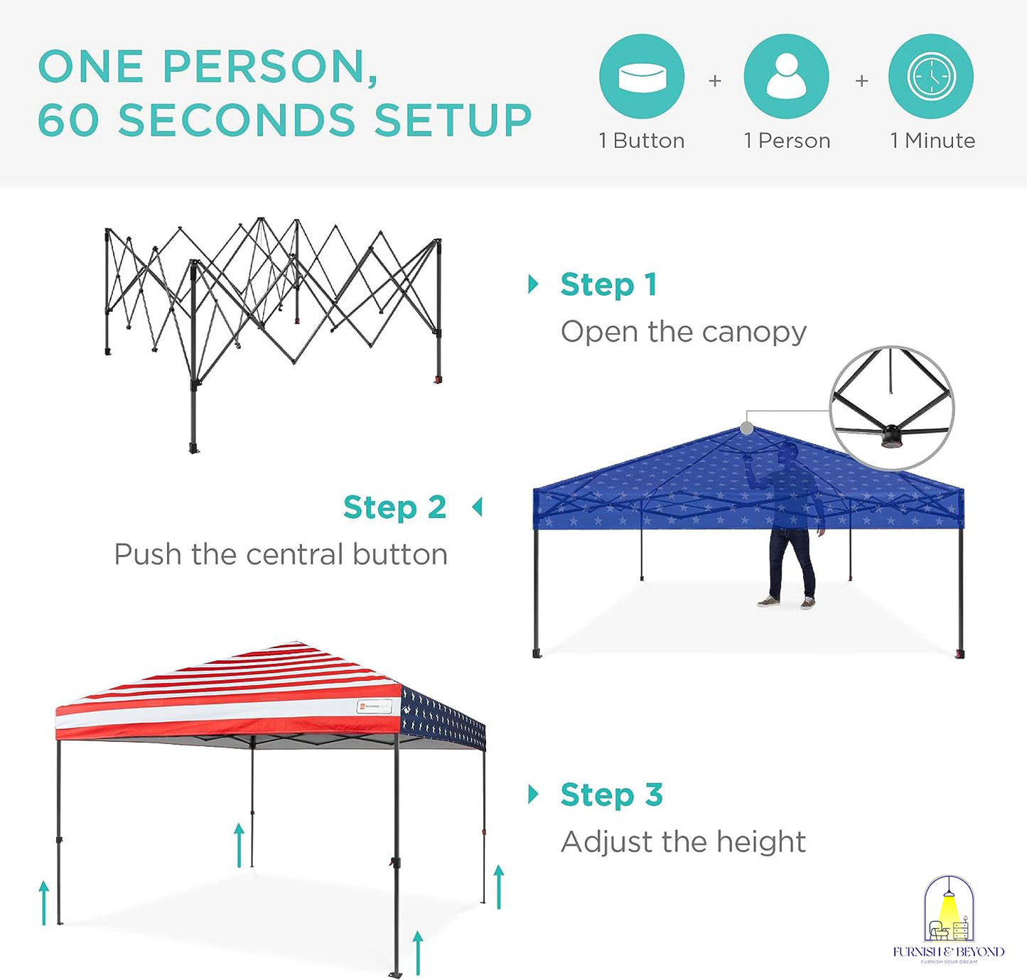 10x10ft 1-Person Setup Pop Up Canopy Tent Instant Portable Shelter w/ 1-Button Push, Straight Legs, Wheeled Carry Case, Stakes