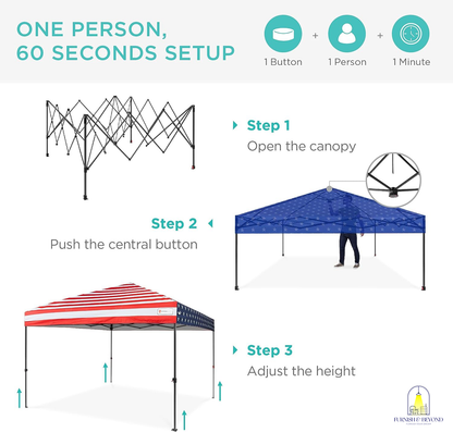 10x10ft 1-Person Setup Pop Up Canopy Tent Instant Portable Shelter w/ 1-Button Push, Straight Legs, Wheeled Carry Case, Stakes