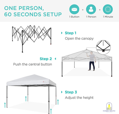 10x10ft 1-Person Setup Pop Up Canopy Tent Instant Portable Shelter w/ 1-Button Push, Straight Legs, Wheeled Carry Case, Stakes