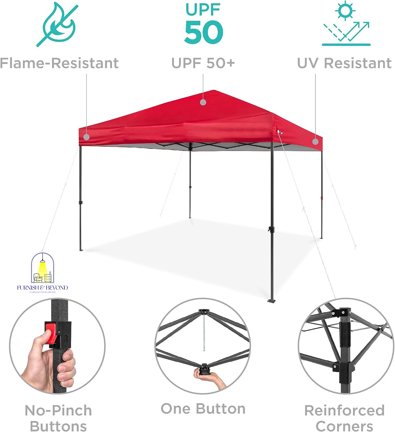10x10ft 1-Person Setup Pop Up Canopy Tent Instant Portable Shelter w/ 1-Button Push, Straight Legs, Wheeled Carry Case, Stakes