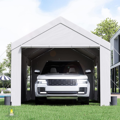 10x20ft Heavy Duty Car Canopy, Portable Garage with Roll-up Ventilated Windows & Removable Sidewalls, UV Resistant Waterproof All-Season Tarp for SUV, F150, Car, Truck, Boat