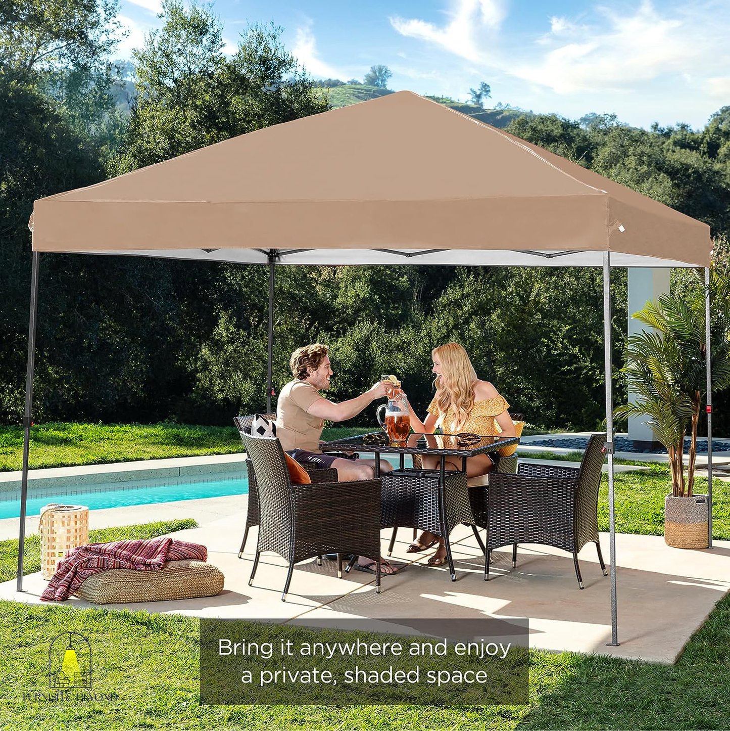 10x10ft 1-Person Setup Pop Up Canopy Tent Instant Portable Shelter w/ 1-Button Push, Straight Legs, Wheeled Carry Case, Stakes