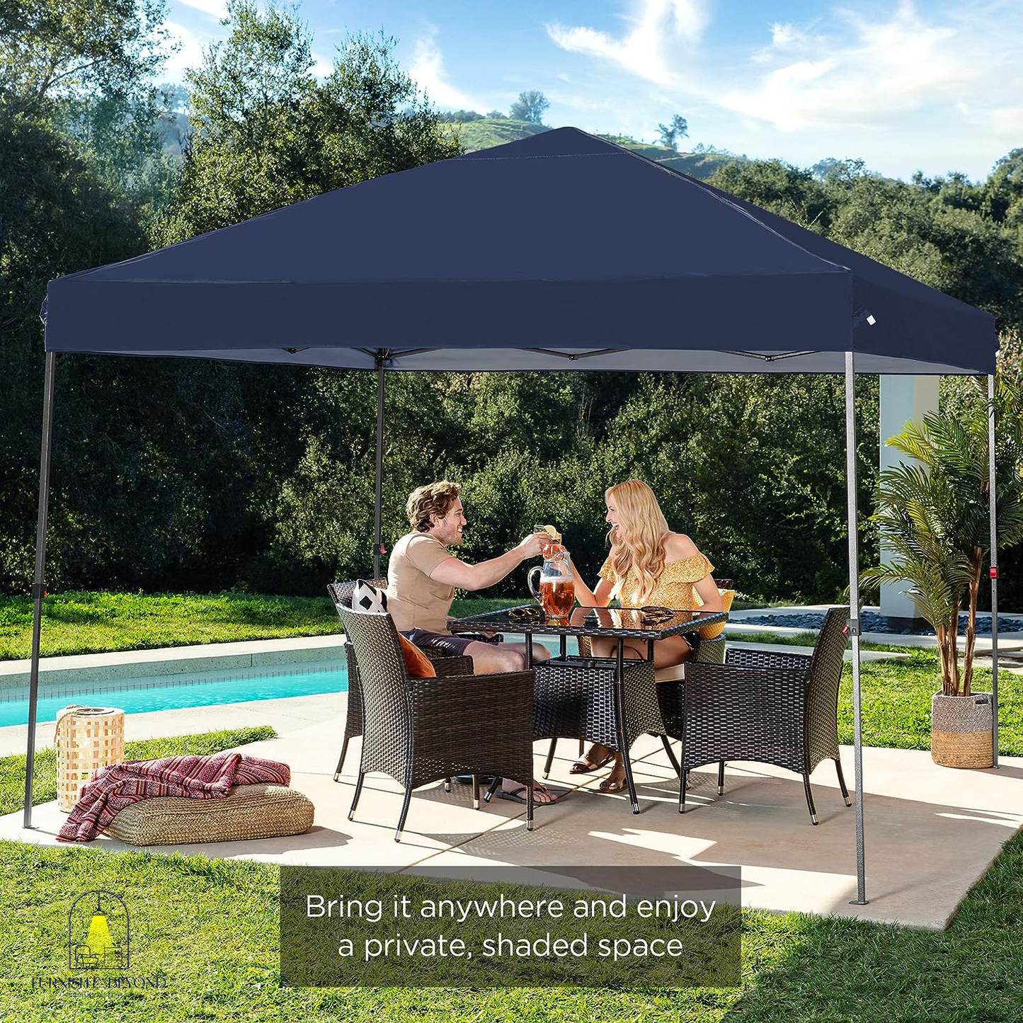 10x10ft 1-Person Setup Pop Up Canopy Tent Instant Portable Shelter w/ 1-Button Push, Straight Legs, Wheeled Carry Case, Stakes