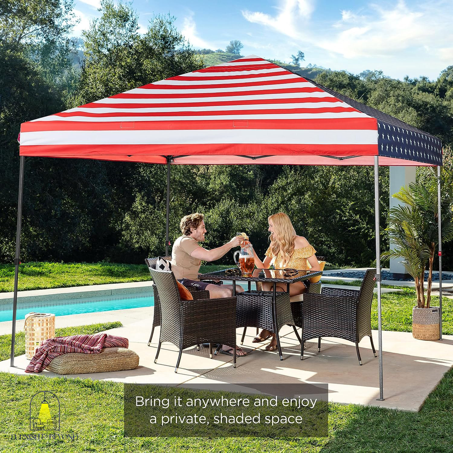 10x10ft 1-Person Setup Pop Up Canopy Tent Instant Portable Shelter w/ 1-Button Push, Straight Legs, Wheeled Carry Case, Stakes