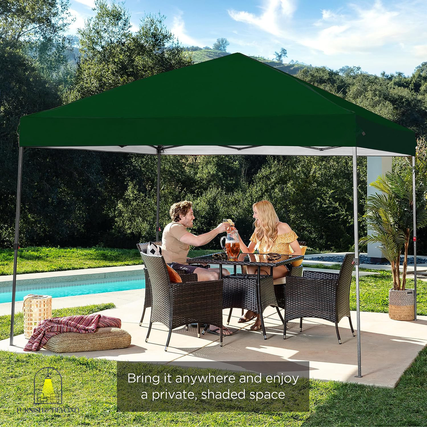 10x10ft 1-Person Setup Pop Up Canopy Tent Instant Portable Shelter w/ 1-Button Push, Straight Legs, Wheeled Carry Case, Stakes