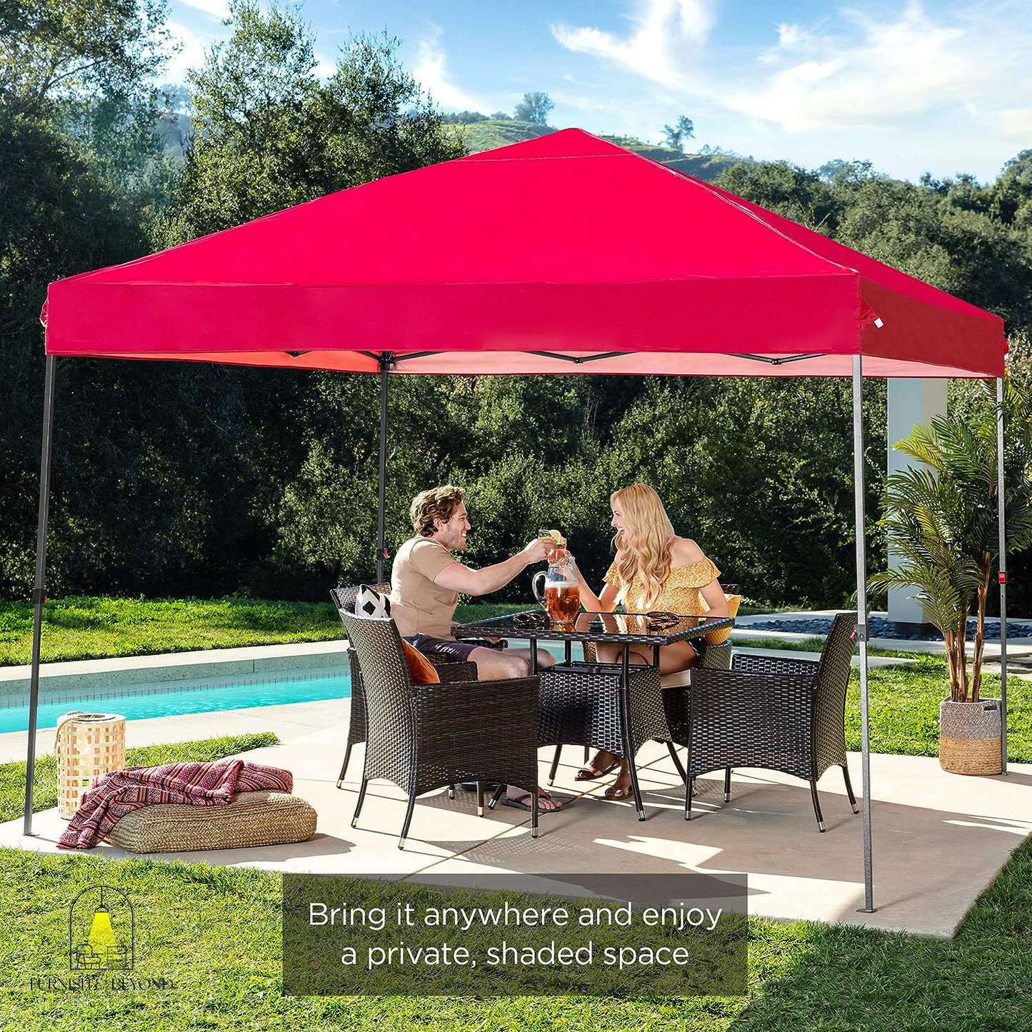 10x10ft 1-Person Setup Pop Up Canopy Tent Instant Portable Shelter w/ 1-Button Push, Straight Legs, Wheeled Carry Case, Stakes