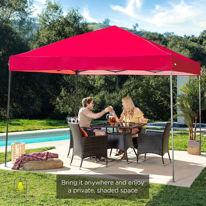 10x10ft 1-Person Setup Pop Up Canopy Tent Instant Portable Shelter w/ 1-Button Push, Straight Legs, Wheeled Carry Case, Stakes