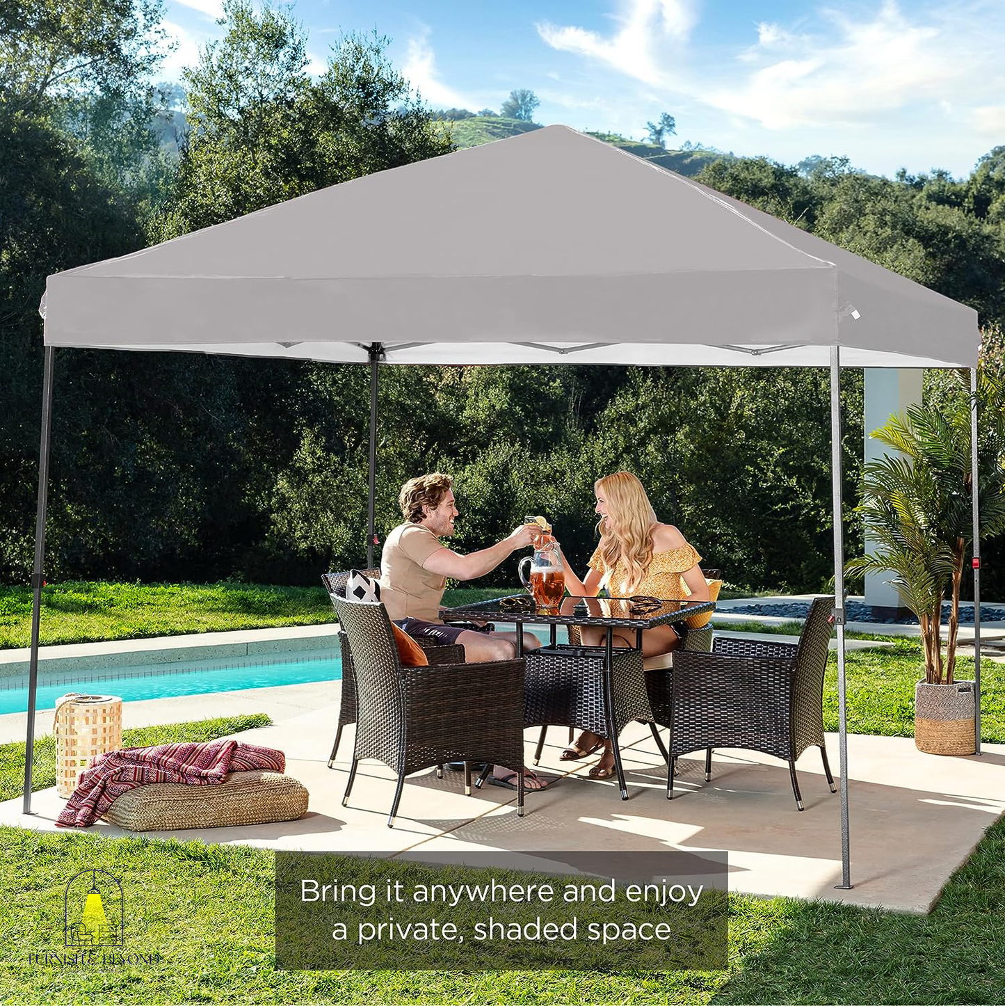 10x10ft 1-Person Setup Pop Up Canopy Tent Instant Portable Shelter w/ 1-Button Push, Straight Legs, Wheeled Carry Case, Stakes