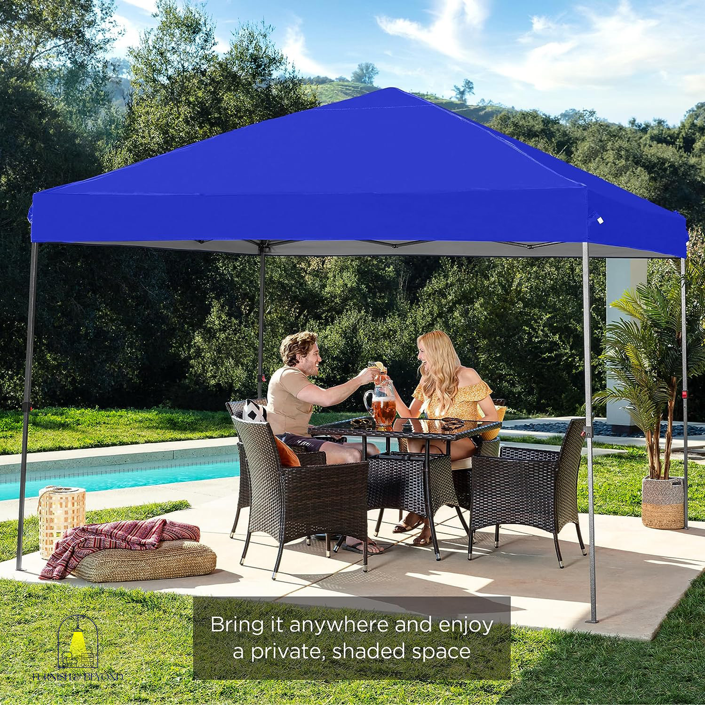10x10ft 1-Person Setup Pop Up Canopy Tent Instant Portable Shelter w/ 1-Button Push, Straight Legs, Wheeled Carry Case, Stakes
