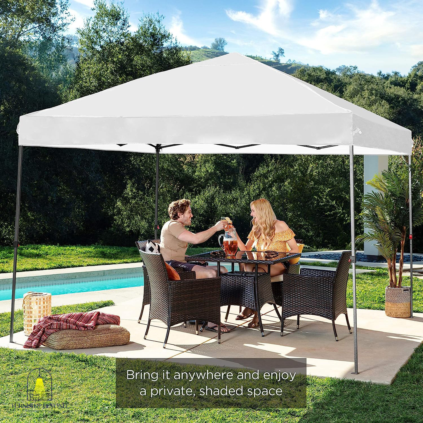 10x10ft 1-Person Setup Pop Up Canopy Tent Instant Portable Shelter w/ 1-Button Push, Straight Legs, Wheeled Carry Case, Stakes