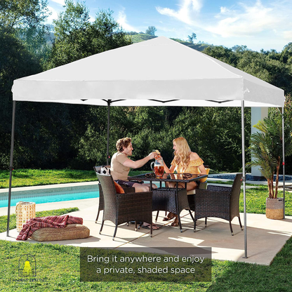 10x10ft 1-Person Setup Pop Up Canopy Tent Instant Portable Shelter w/ 1-Button Push, Straight Legs, Wheeled Carry Case, Stakes