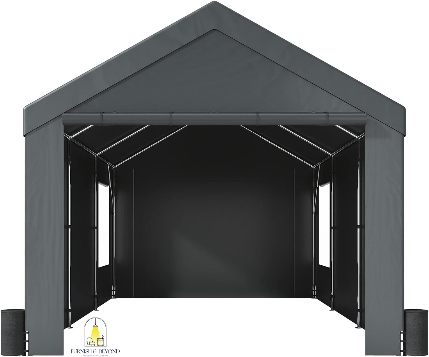 10x20ft Heavy Duty Car Canopy, Portable Garage with Roll-up Ventilated Windows & Removable Sidewalls, UV Resistant Waterproof All-Season Tarp for SUV, F150, Car, Truck, Boat