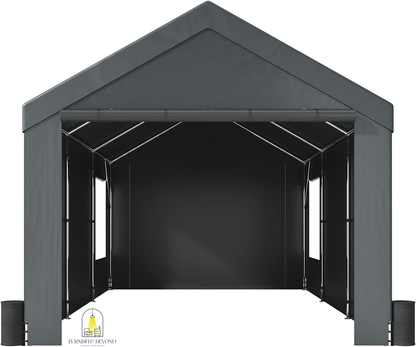 10x20ft Heavy Duty Car Canopy, Portable Garage with Roll-up Ventilated Windows & Removable Sidewalls, UV Resistant Waterproof All-Season Tarp for SUV, F150, Car, Truck, Boat