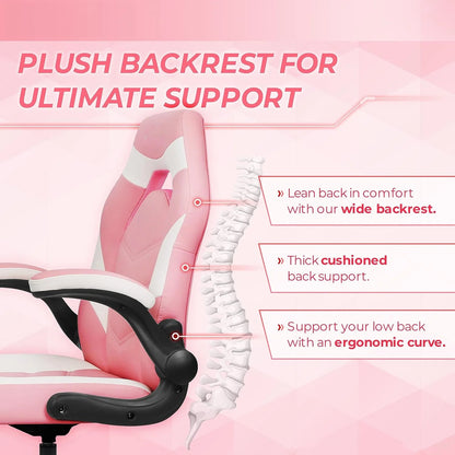 Gaming Chair Ergonomic Office Chair Computer Desk Chair with Lumbar Support Flip Up Arms Adjustable Height Swivel PU Leather Executive PC Chair with Wheels for Adults Women Men