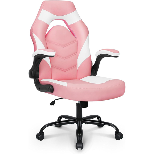 Gaming Chair Ergonomic Office Chair Computer Desk Chair with Lumbar Support Flip Up Arms Adjustable Height Swivel PU Leather Executive PC Chair with Wheels for Adults Women Men