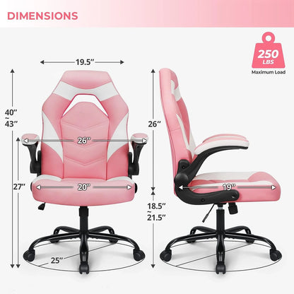 Gaming Chair Ergonomic Office Chair Computer Desk Chair with Lumbar Support Flip Up Arms Adjustable Height Swivel PU Leather Executive PC Chair with Wheels for Adults Women Men