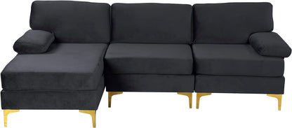 Furniture Modern Large Velvet Fabric Sectional Sofa, L-Shape Couch with Extra Wide Chaise Lounge