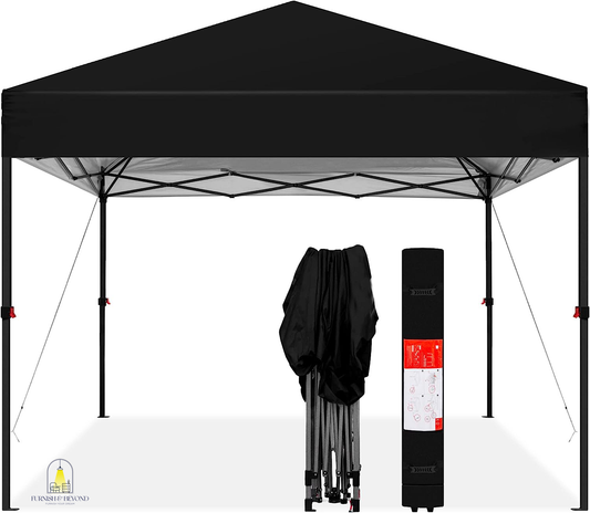 10x10ft 1-Person Setup Pop Up Canopy Tent Instant Portable Shelter w/ 1-Button Push, Straight Legs, Wheeled Carry Case, Stakes