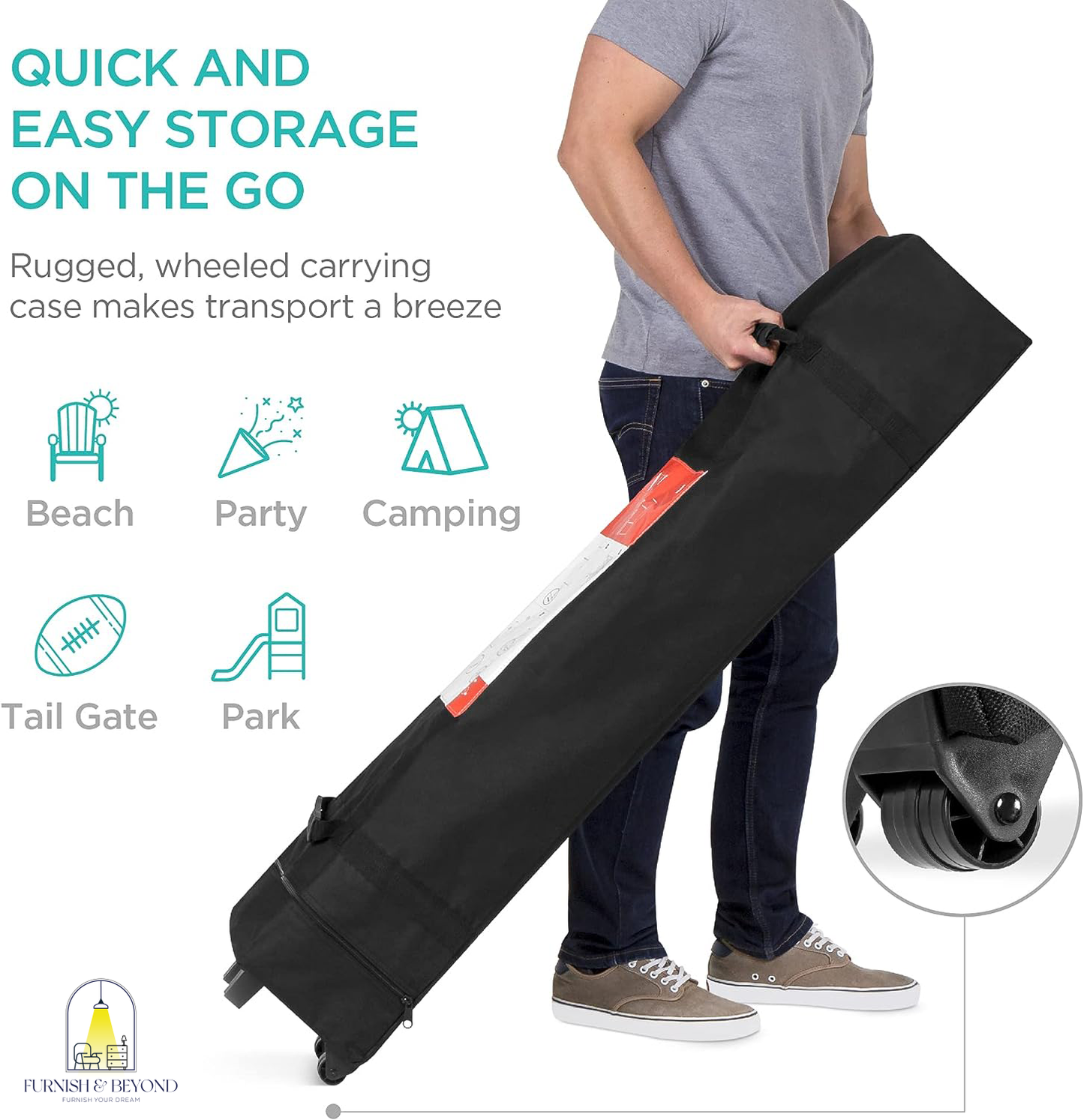 10x10ft 1-Person Setup Pop Up Canopy Tent Instant Portable Shelter w/ 1-Button Push, Straight Legs, Wheeled Carry Case, Stakes