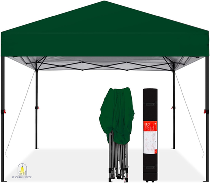 10x10ft 1-Person Setup Pop Up Canopy Tent Instant Portable Shelter w/ 1-Button Push, Straight Legs, Wheeled Carry Case, Stakes