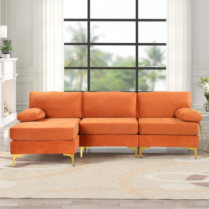 Furniture Modern Large Velvet Fabric Sectional Sofa, L-Shape Couch with Extra Wide Chaise Lounge