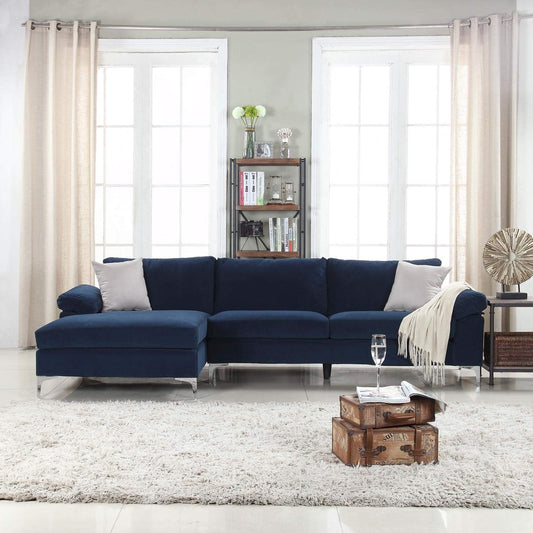 Furniture Modern Large Velvet Fabric Sectional Sofa, L-Shape Couch with Extra Wide Chaise Lounge