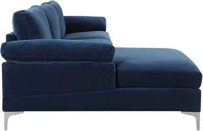 Furniture Modern Large Velvet Fabric Sectional Sofa, L-Shape Couch with Extra Wide Chaise Lounge