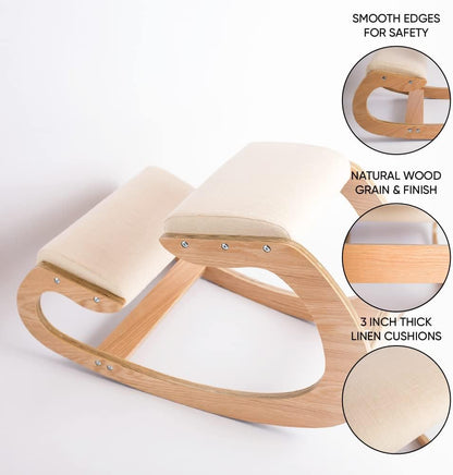 Ergonomic Kneeling Chair - Desk Chairs for Upright Posture - Rocking Stool & Balancing Seat for Home & Office - Wood & Linen Cushion - Relief for Neck and Back Pain