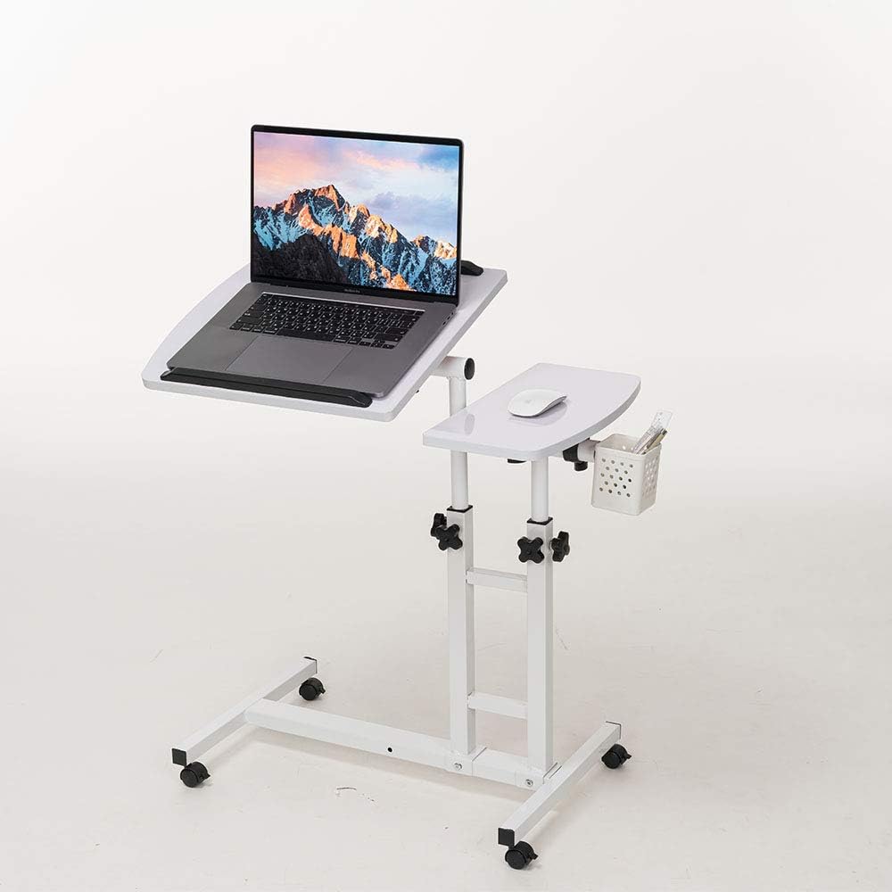 Adjustable Laptop Desk with Wheels, Overbed Bedside Desk, Wheels Height Adjustable Desk Cart,Standing Laptop Desk,Moveable Laptop Stand,Tilting Over Bed Table,Rolling Laptop Stand