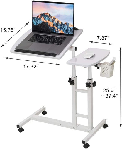 Adjustable Laptop Desk with Wheels, Overbed Bedside Desk, Wheels Height Adjustable Desk Cart,Standing Laptop Desk,Moveable Laptop Stand,Tilting Over Bed Table,Rolling Laptop Stand